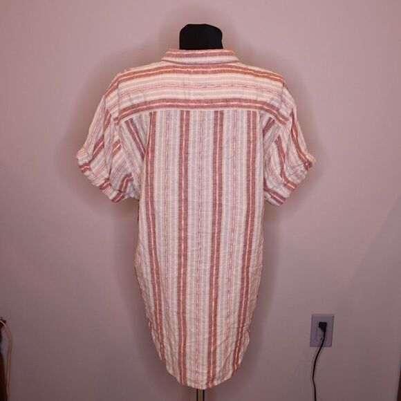 Aritzia Community Linen Striped Button Up Top Sz M - Picture 2 of 5